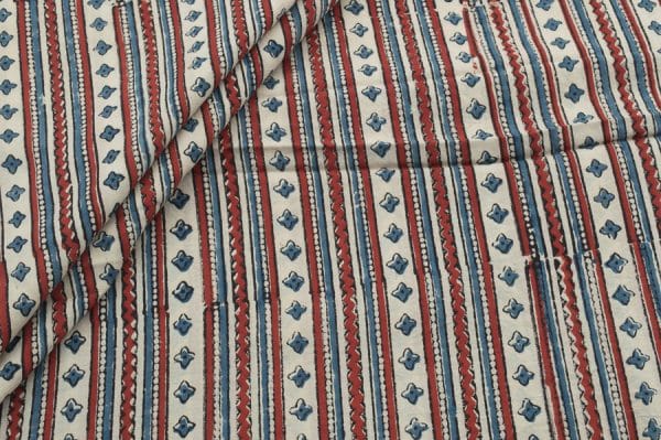 Natural White Handblock Ajrakh Printed Cotton Fabric