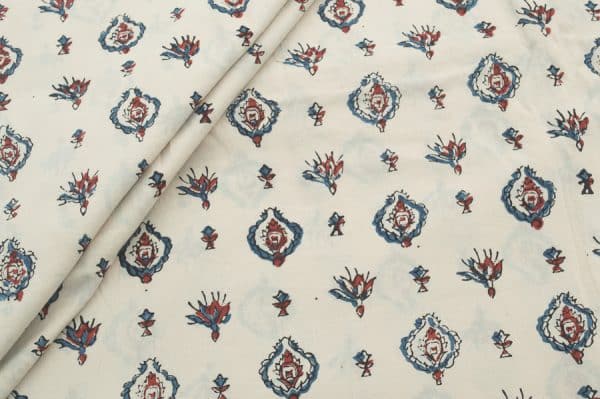 Natural White Handblock Ajrakh Printed Cotton Fabric
