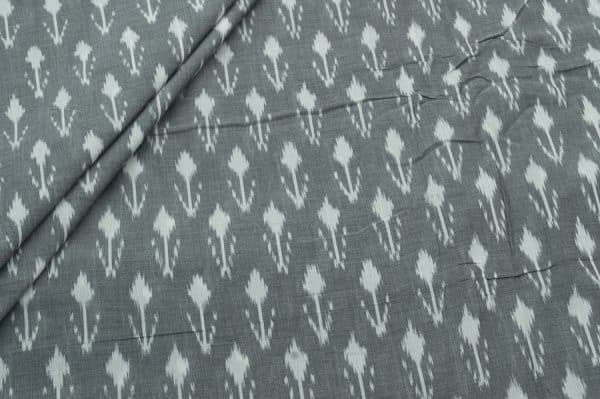 Slate Gray Mercerised Fine Handloom Ikkat Tie-Dye Pure Soft Cotton Fabric