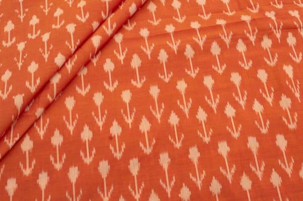 Pumpkin Orange Mercerised Fine Handloom Ikkat Tie-Dye Pure Soft Cotton Fabric