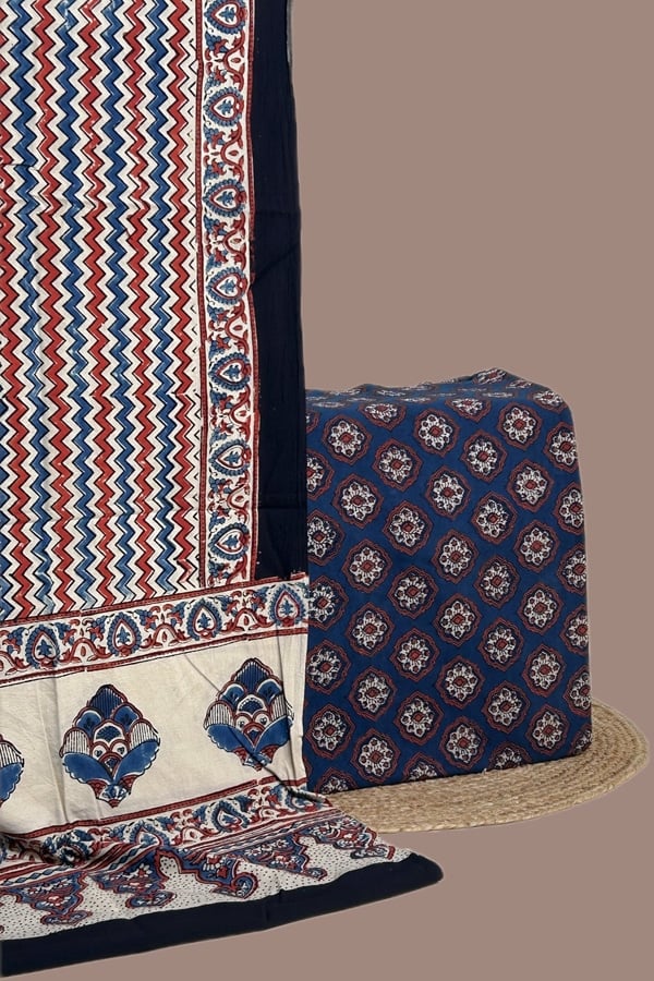 2pc Ajrakh HandCrafted Cotton Dupatta and Top Cotton Fabric Set