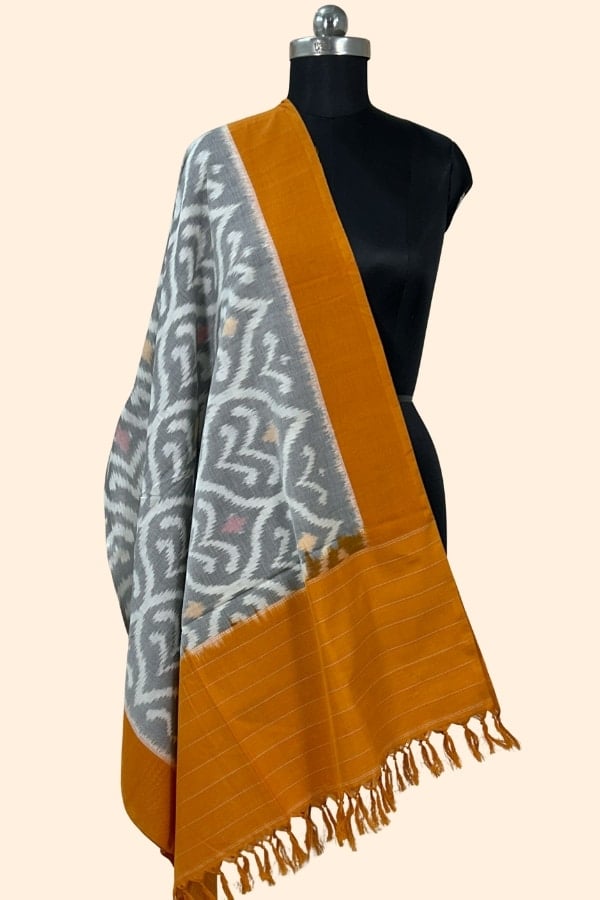 Ikkat Hand Tie-Dye Handloom Woven 100% Soft Cotton Dupatta