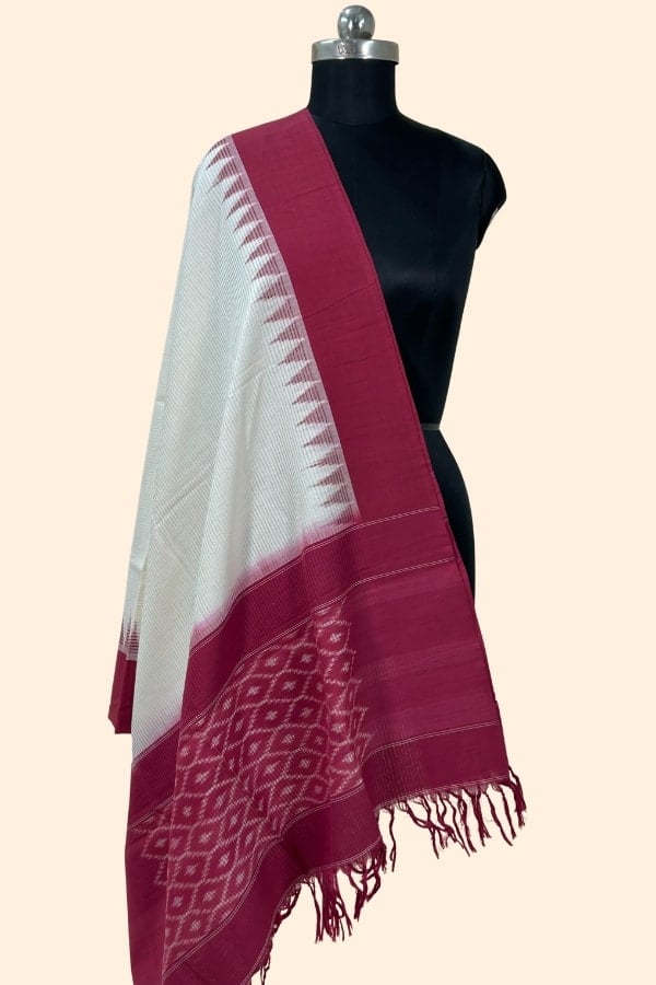 Ikkat Hand Tie-Dye Handloom Woven 100% Soft Cotton Dupatta