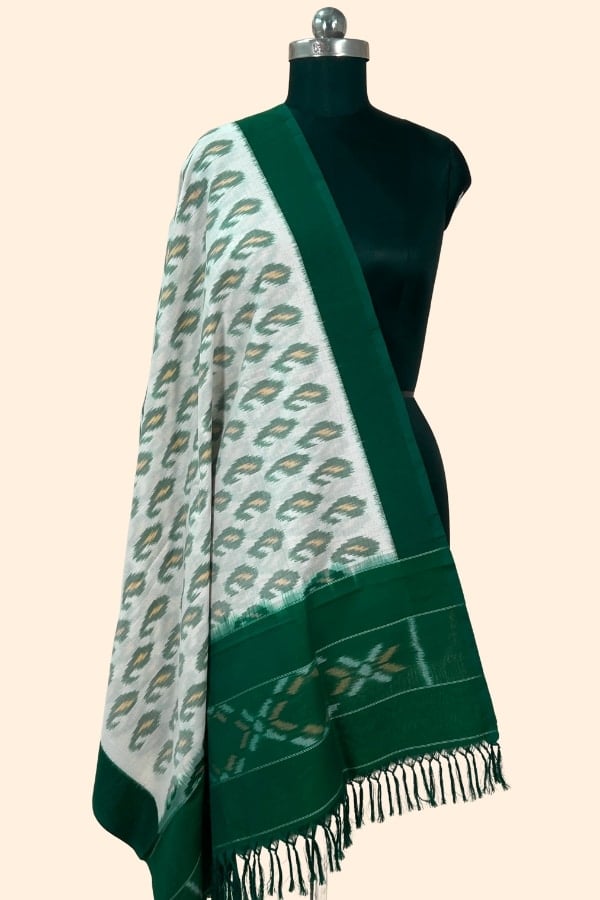 Ikkat Hand Tie-Dye Handloom Woven 100% Soft Cotton Dupatta