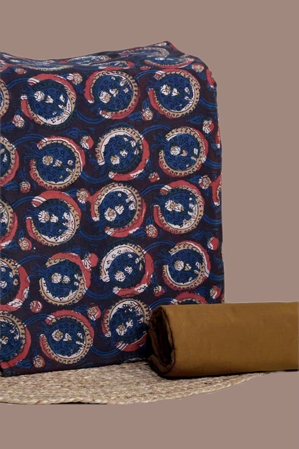 2pc Bagru HandCrafted Top and Plain Dyed Cotton Bottom Fabric Set