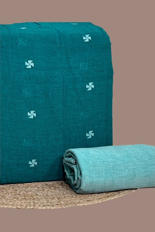 2pc Handloom Woven Design Cotton Top and Handloom Soft Cotton Bottom Fabric Set