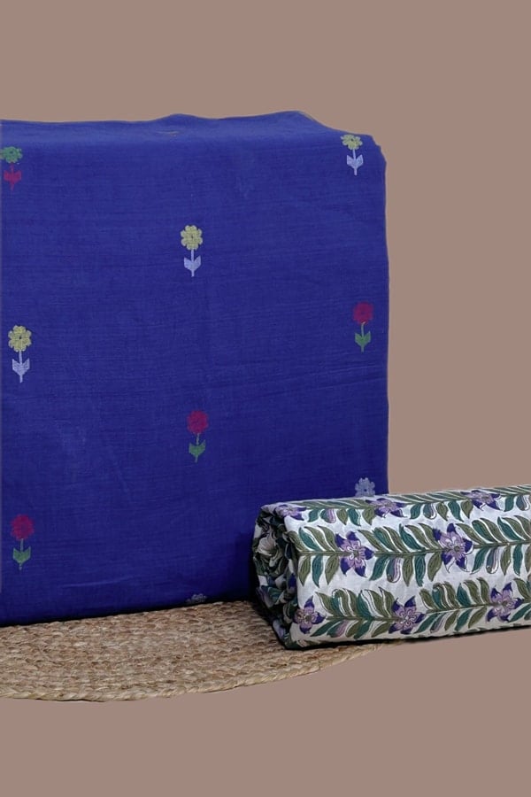 2pc Handloom Woven Design Cotton Top and Blockprint Cotton Bottom Fabric Set