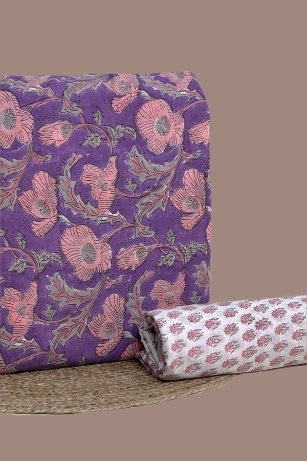 2pc Pure Soft Cotton Blockprinted Top and Bottom Fabric Set
