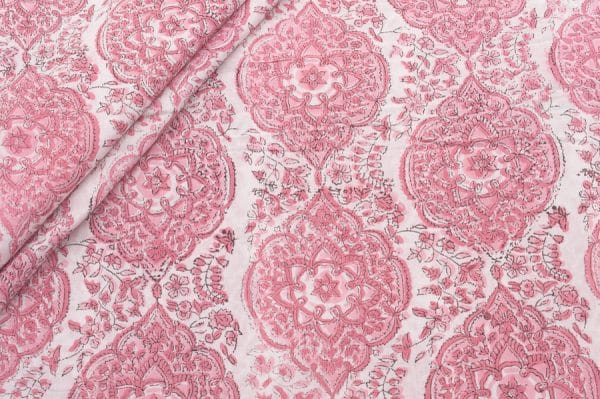 Pre-Cut 2.20m Pastel Pink Floral Handblock Printed 100% Pure Soft Cotton Fabric