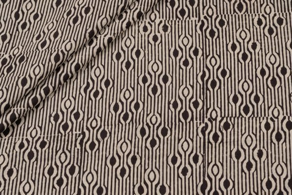 Natural Black Bagru Handblock Printed Cotton Fabric