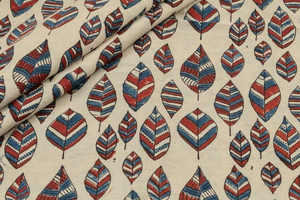 Natural White Dye Handblock Ajrakh Printed Cotton Fabric