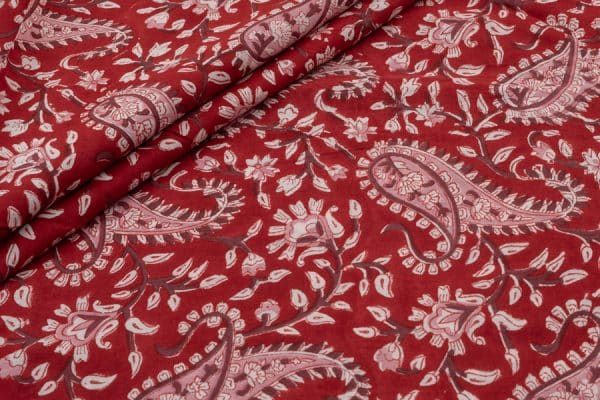 Ruby Red Floral Handblock Printed 100% Pure Soft Cotton Fabric
