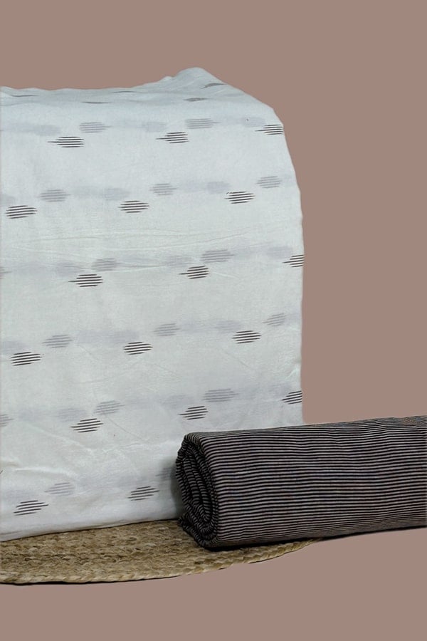 2pc HandCrafted Ikkat Top and Handloom Soft Cotton Bottom Fabric Set