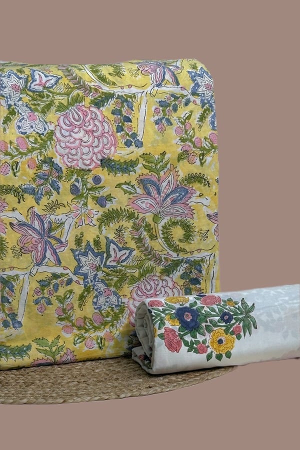 2pc Pure Soft Cotton Blockprinted Top and Bottom Fabric Set