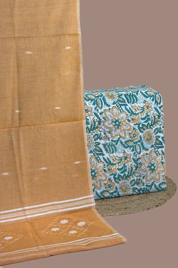 2pc Handloom Cotton Dupatta and Pure Soft Cotton Top Set