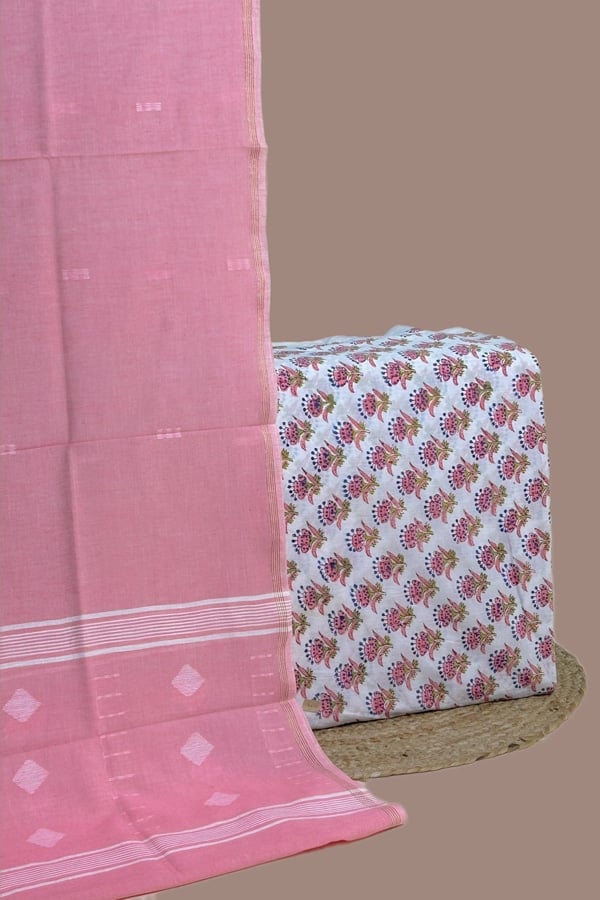 2pc Handloom Cotton Dupatta and Pure Soft Cotton Top Set