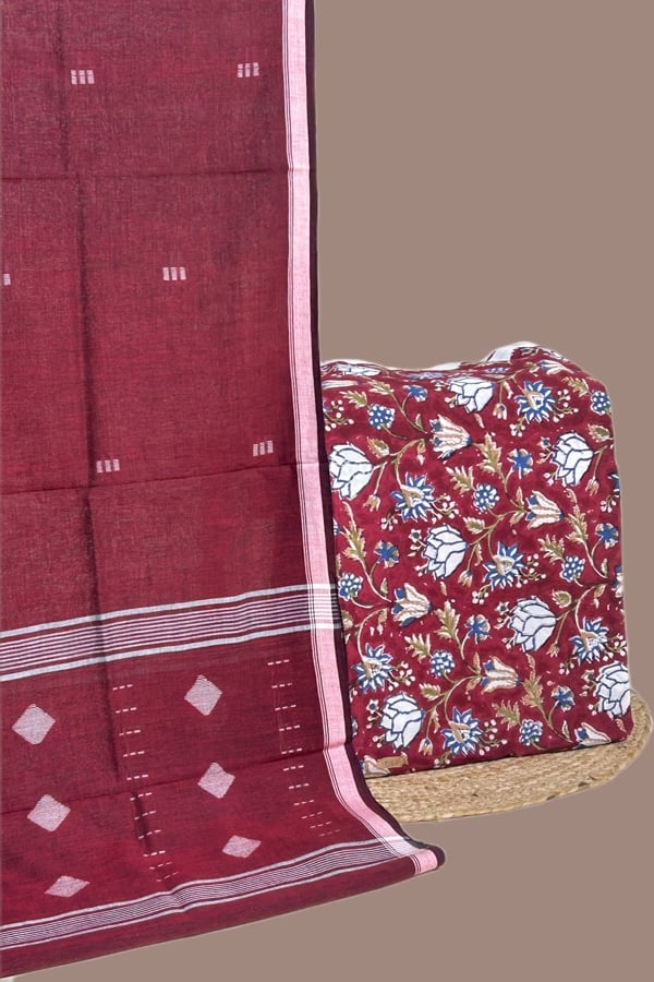 2pc Handloom Cotton Dupatta and Pure Soft Cotton Top Set