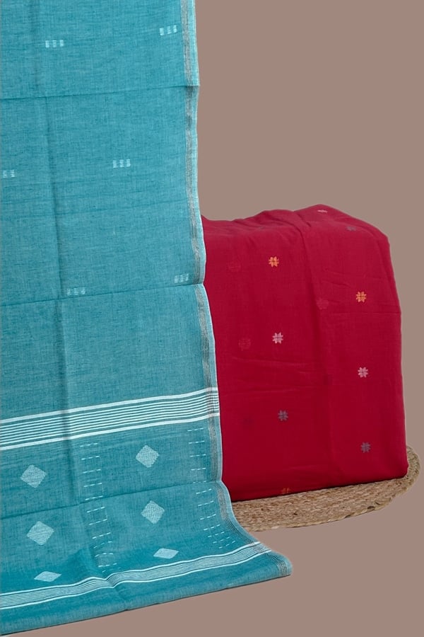 2pc Handloom Cotton Dupatta and Handloom Woven Design Top Fabric Set
