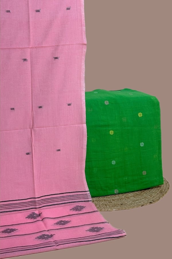 2pc Handloom Cotton Dupatta and Handloom Woven Design Top Fabric Set