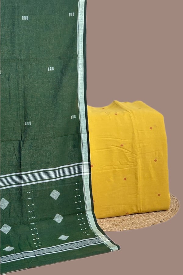 2pc Handloom Cotton Dupatta and Handloom Woven Design Top Fabric Set