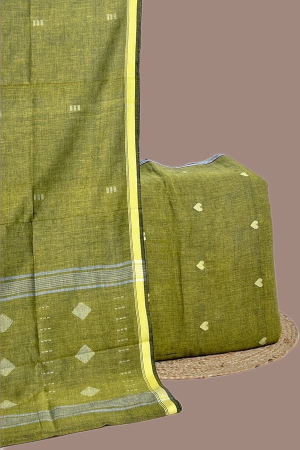 2pc Handloom Cotton Dupatta and Handloom Woven Design Top Fabric Set