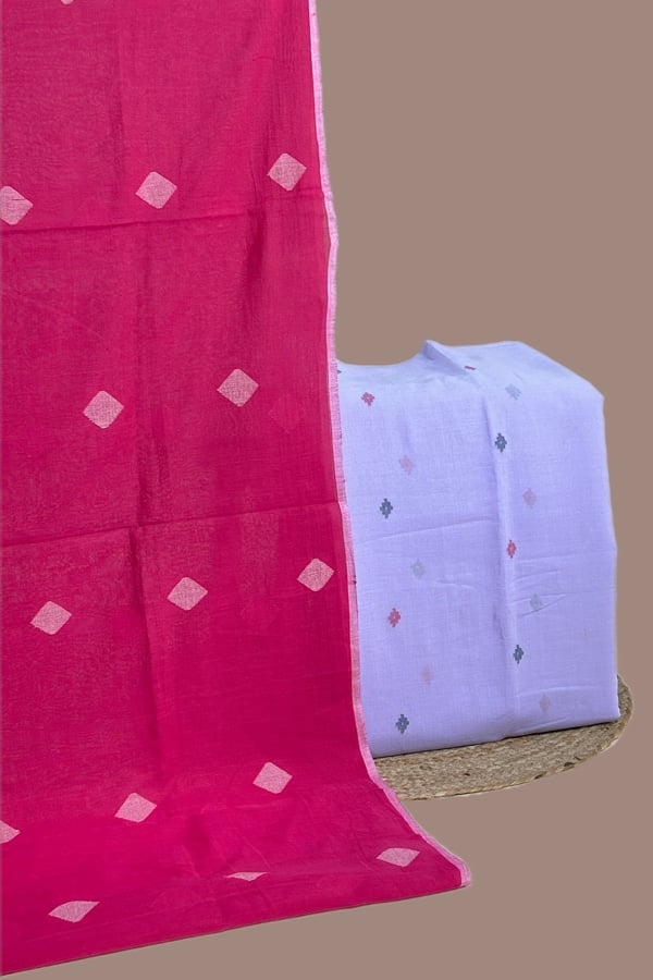 2pc Handloom Cotton Dupatta and Handloom Woven Design Top Fabric Set