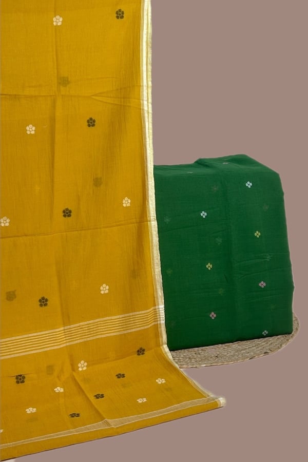 2pc Handloom Cotton Dupatta and Handloom Woven Design Top Fabric Set