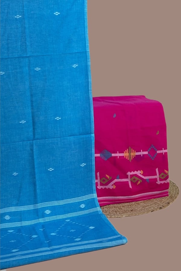 2pc Handloom Cotton Dupatta and Jamdani Intricate Woven Border Top Fabric Set