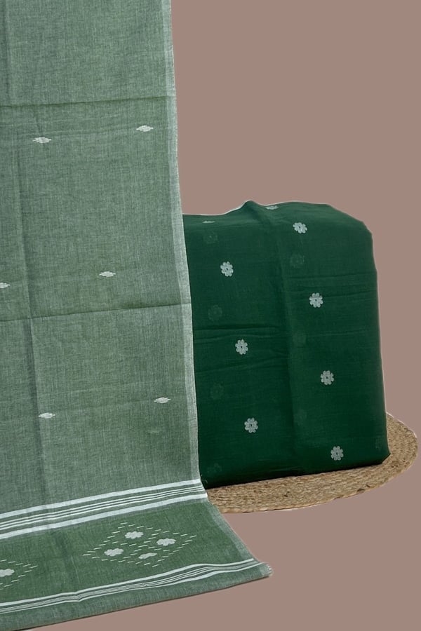 2pc Handloom Cotton Dupatta and Handloom Woven Design Top Fabric Set