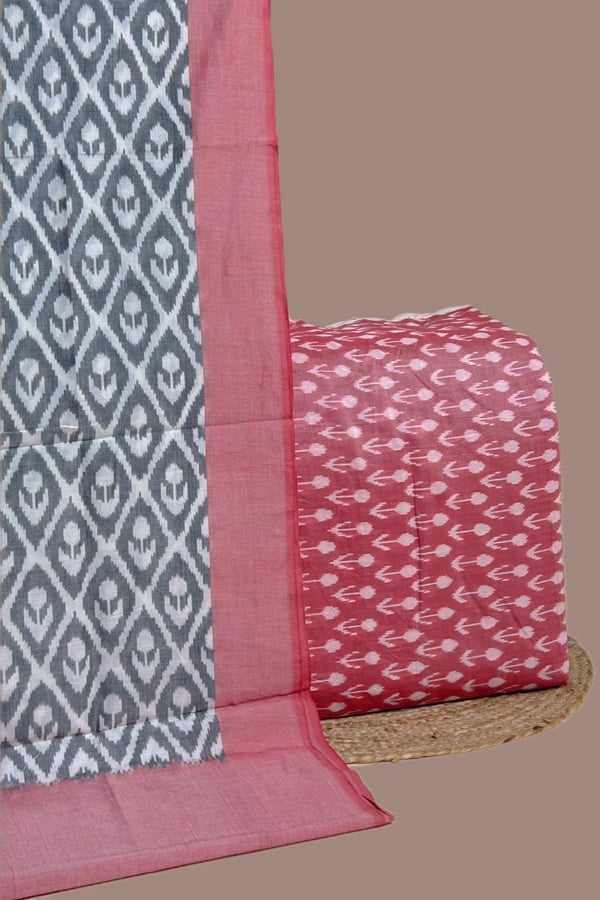 2pc Ikkat Cotton Dupatta and Handloom Soft Ikkat Cotton Top Fabric Set