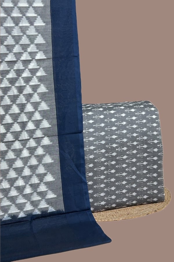 2pc Ikkat Cotton Dupatta and Handloom Soft Ikkat Cotton Top Fabric Set