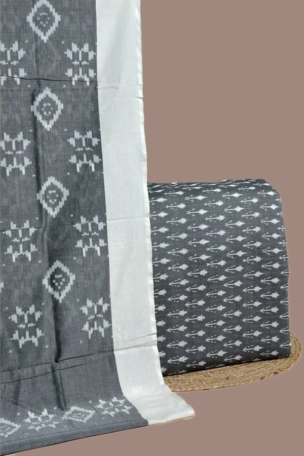 2pc Ikkat Cotton Dupatta and Handloom Soft Ikkat Cotton Top Fabric Set