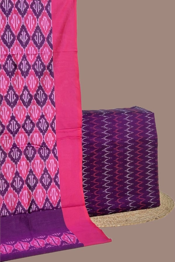 2pc Ikkat Cotton Dupatta and Handloom Soft Ikkat Cotton Top Fabric Set