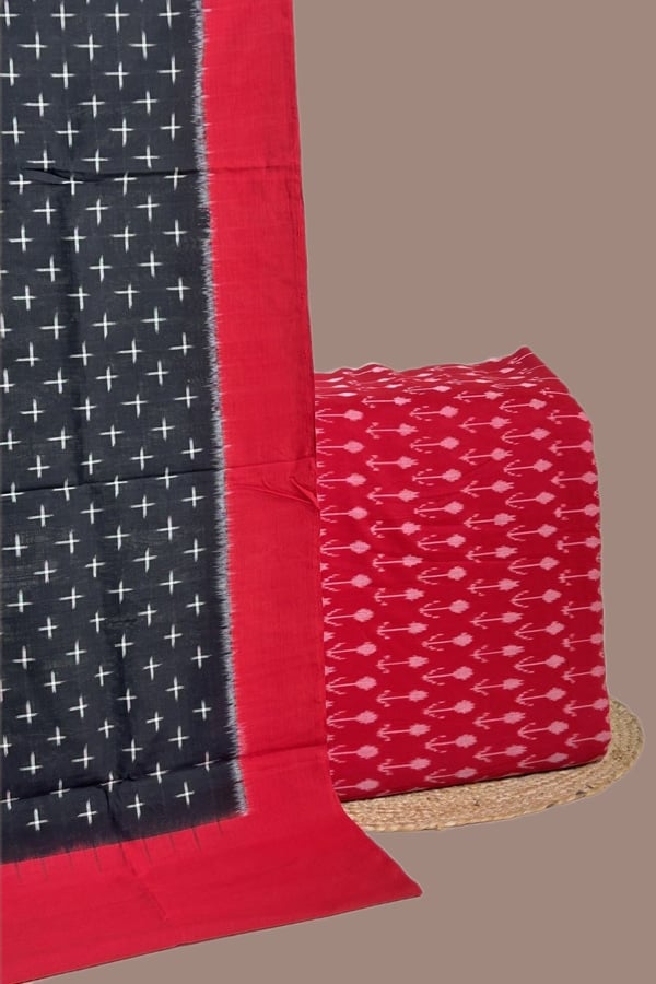 2pc Ikkat Cotton Dupatta and Handloom Soft Ikkat Cotton Top Fabric Set