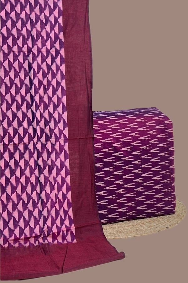 2pc Ikkat Cotton Dupatta and Handloom Soft Ikkat Cotton Top Fabric Set