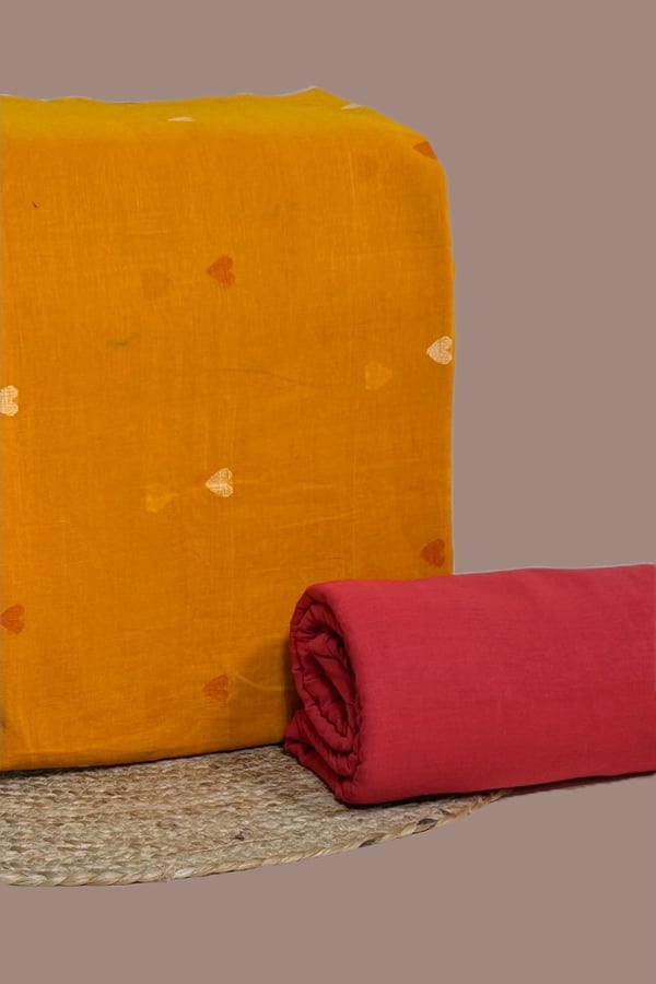 2pc Handloom Woven Design Cotton Top and Handloom Soft Cotton Bottom Fabric Set