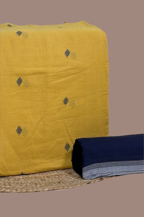 2pc Handloom Woven Design Cotton Top and Handloom Soft Cotton Bottom Fabric Set