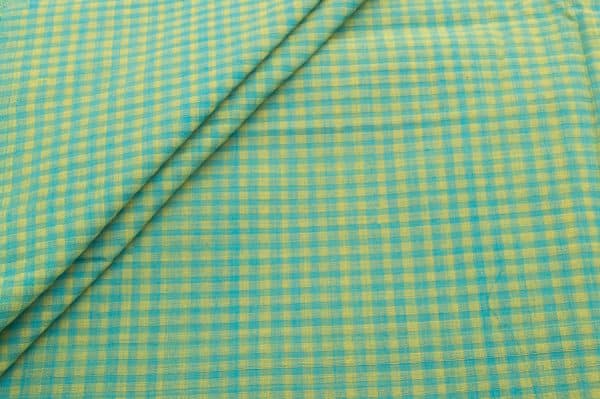 Yellow Green Flowy Mangalgiri Handwoven Checks 100% Pure Soft Cotton Fabric