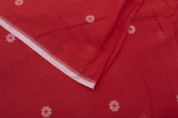 Rich Red Woven Design Flowy HandLoom Pure Soft Cotton Fabric