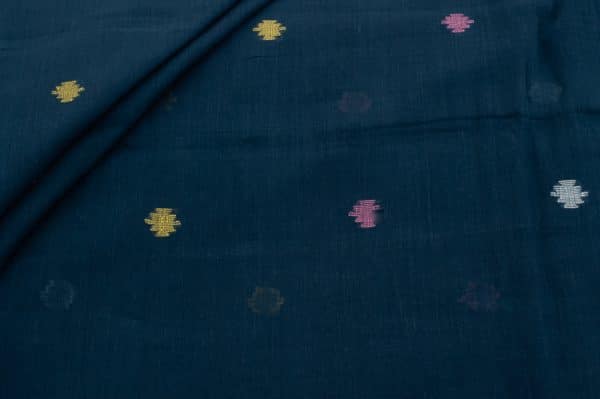 Prussian Blue Woven Design Flowy HandLoom Pure Soft Cotton Fabric