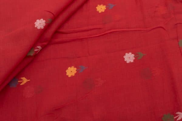 Christmas Red Woven Design Flowy HandLoom Pure Soft Cotton Fabric