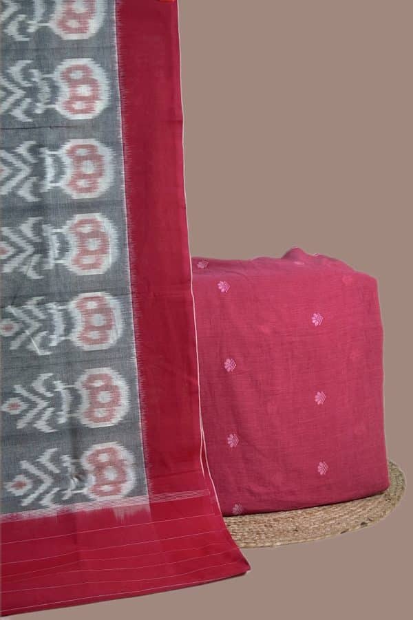 2pc Ikkat Cotton Dupatta and Handloom Woven Motif Cotton Top Fabric Set