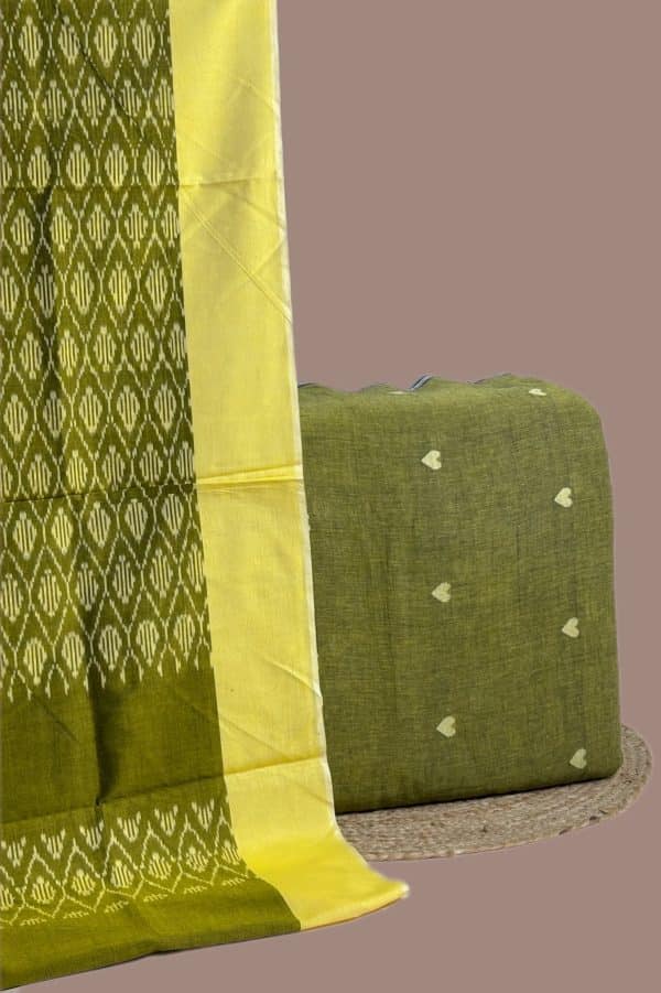 2pc Ikkat Cotton Dupatta and Handloom Woven Motif Cotton Top Fabric Set