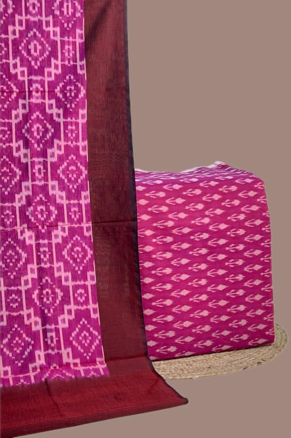 2pc Ikkat Cotton Dupatta and Handloom Soft Ikkat Cotton Top Fabric Set