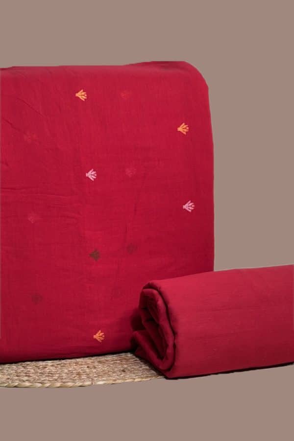 2pc Handloom Woven Design Cotton Top and Handloom Soft Cotton Bottom Fabric Set