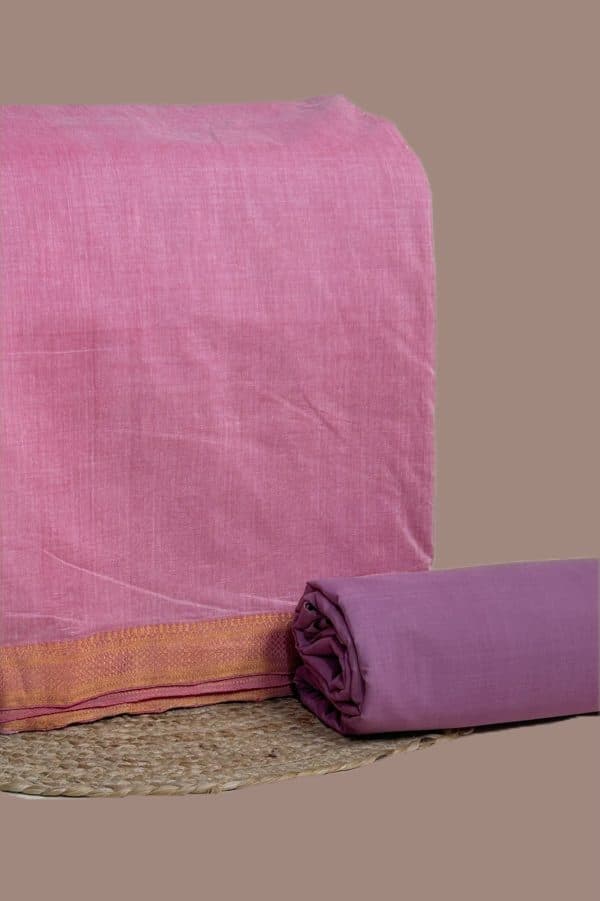 2pc Mangalgiri Zari Border Top and Mangalgiri Cotton Bottom Fabric Set