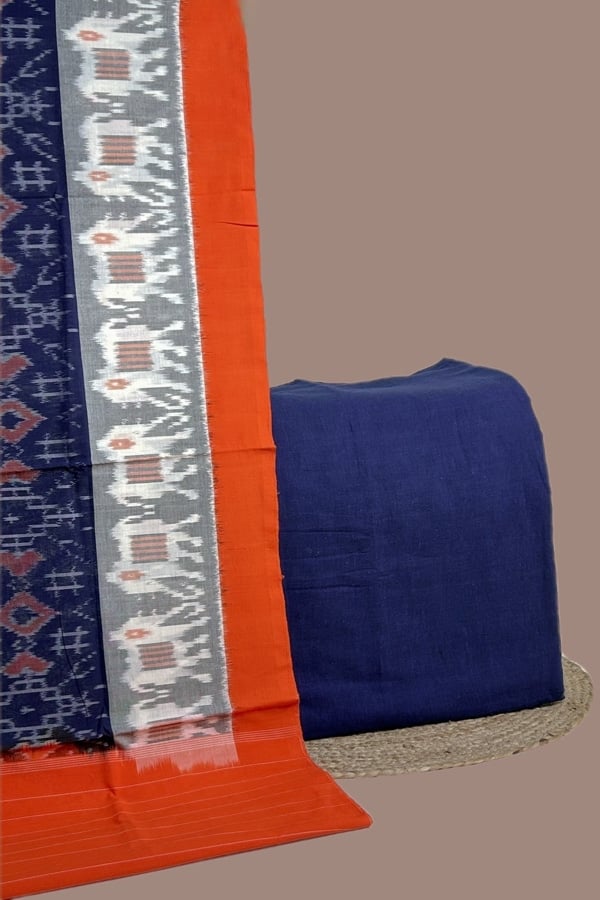 2pc Ikkat Cotton Dupatta and Handloom Soft Cotton Top Fabric Set