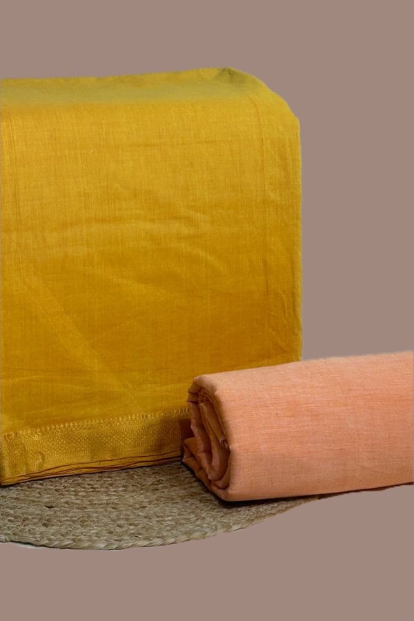 2pc Mangalgiri Zari Border Top and Handloom Soft Cotton Bottom Fabric Set