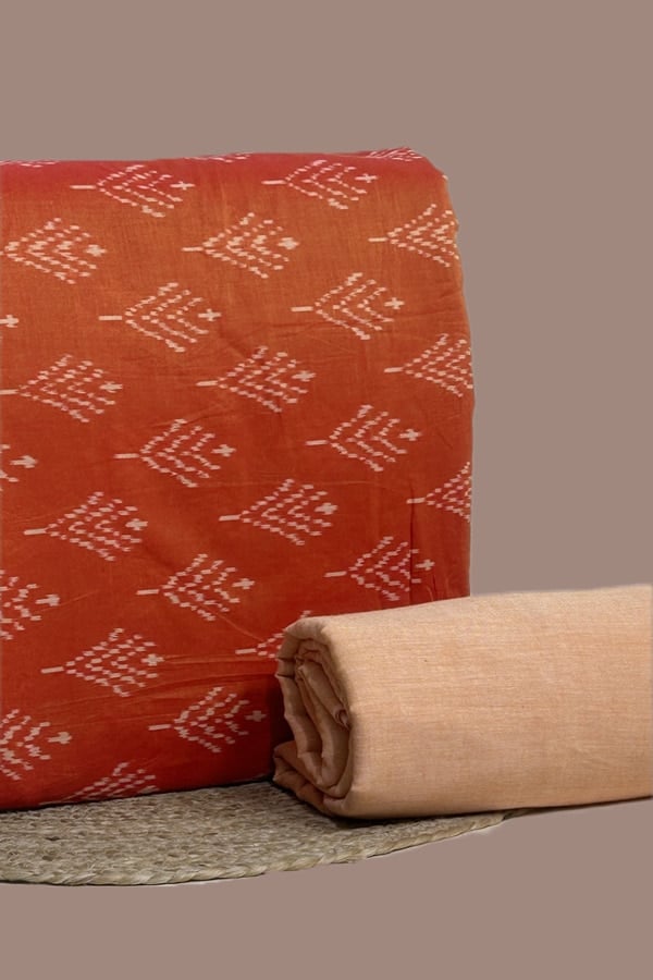 2pc HandCrafted Ikkat Top and Handloom Soft Cotton Bottom Fabric Set