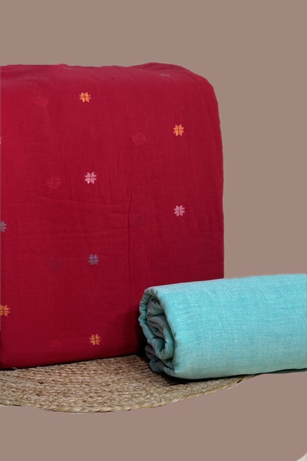 2pc Handloom Woven Design Cotton Top and Handloom Soft Cotton Bottom Fabric Set